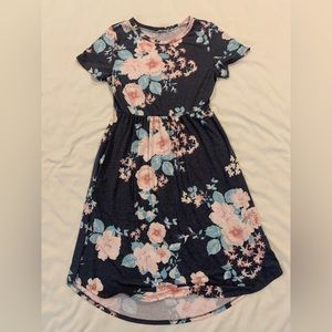 Navy Women’s Size M Dress with Pink/Green Floral Accents